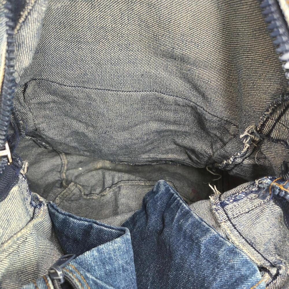 Vintage Class Act 90s Blue Stone Washed Thick Denim Zip Niche Design Backpacks - Picture 8 of 13